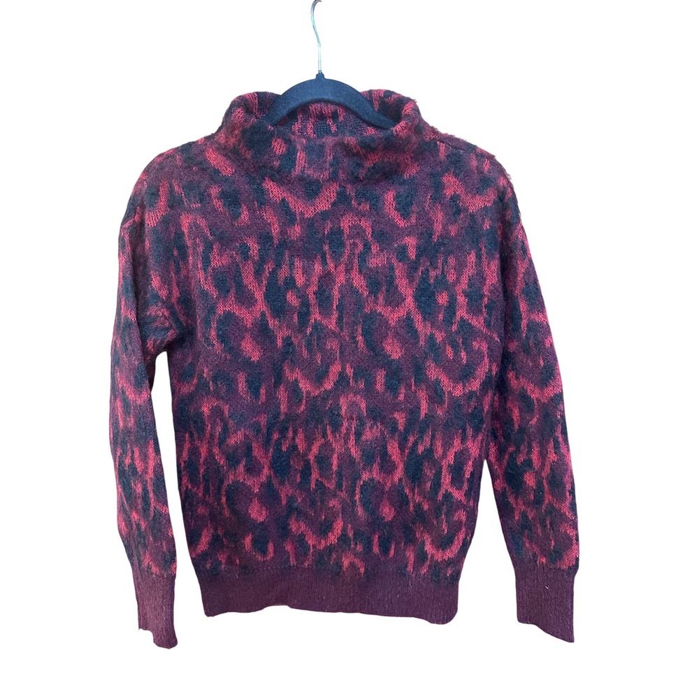 Immagini Italy Mohair Blend Red Black Leopard Print Mock Neck Sweater Womens‎ XS